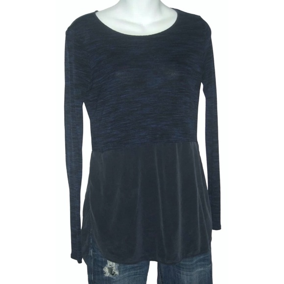Vince Silk Blouse Navy Tunic Shirt Neiman Marcus Mixed Media Minimalist Preppy - Picture 1 of 9